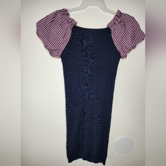 Maeve By Anthropologie PuffSleeved Navy Blue and Striped Button Front Dress Sz S - Picture 10 of 16